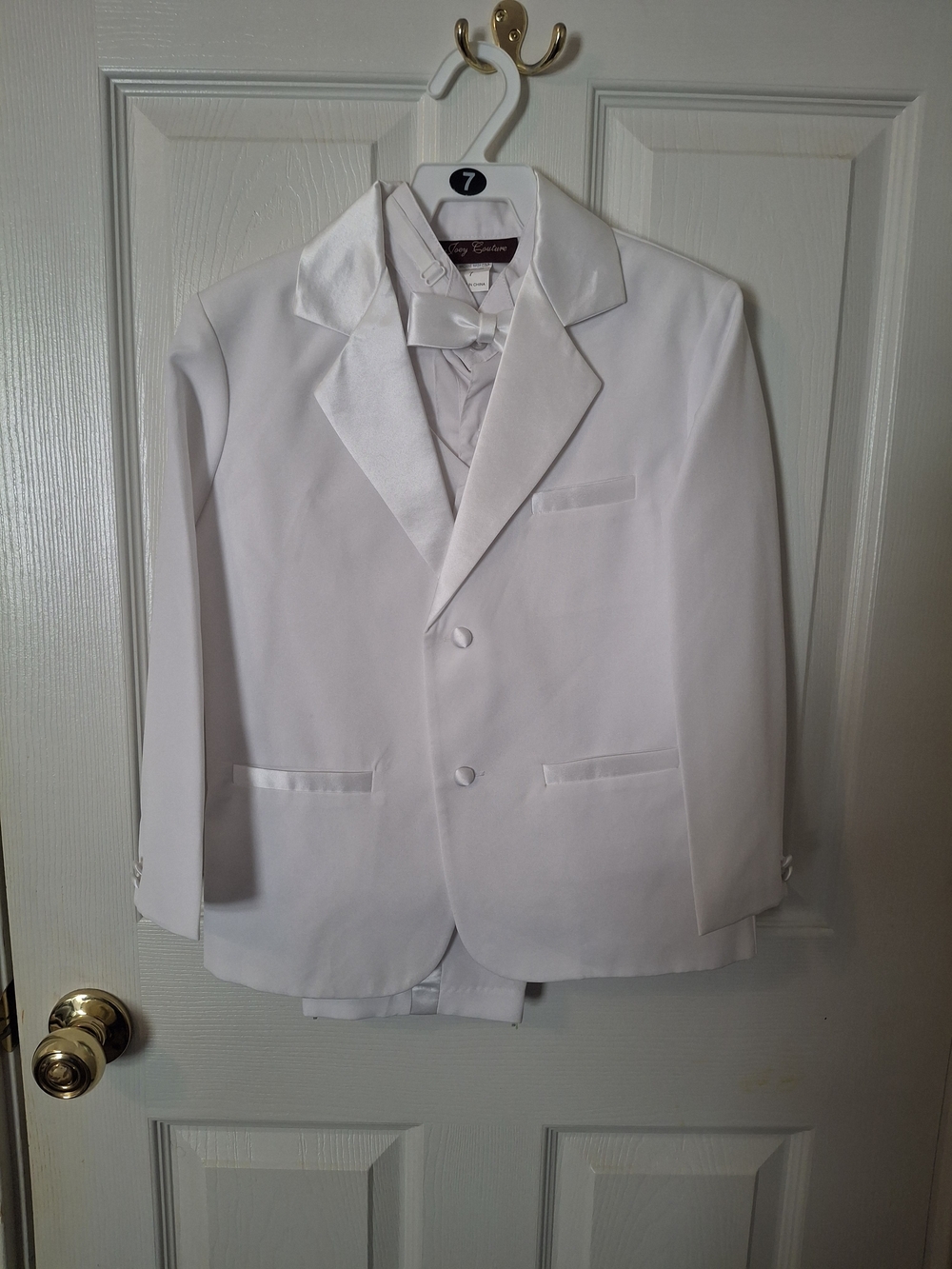 White Boys' Formal Tuxedo Jacket with Satin Trim
